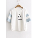 Letter Embroidered Color Block Round Neck Short Sleeve Pullover T-Shirt