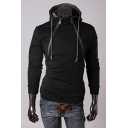 New Arrival Double Zip Up Long Sleeve Fitted Plain Hoodie
