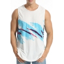 3D Ink Striped Pattern Casual Loose Round Neck Sleeveless Tank Tee