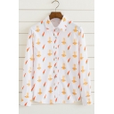 Funny Cartoon Rabbit Carrot Printed Long Sleeve Lapel Single Breasted Shirt