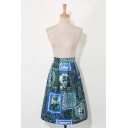 New Fashion Retro Floral Printed High Rise Midi A-Line Flared Skirt