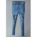 New Stylish High Waist Ripped Patchwork Plain Skinny Jeans