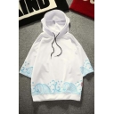 New Fashion Hooded 3/4 Sleeve Printed Hem Retro Casual T-Shirt for Couple
