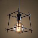 Industrial Trapezoid-Framed Pendant Light in Vintage Style, Black
