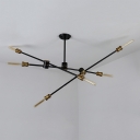 Industrial Semi-Flush Mount Ceiling Light in Black Finish with 6 Edison Bulbs, Light Branch Adjustable