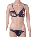 New Collection Vintage Floral Printed Spaghetti Straps Bikini Swimwear