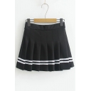 Striped Printed High Waist Mini A-Line Pleated Skirt