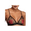 Women's Spaghetti Straps Embroidery Floral Appliqued Mesh Bandeau