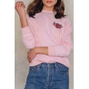 Hot Fashion Floral Embroidered Round Neck Long Sleeve Casual Pullover Sweatshirt