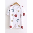 Summer's Fresh Printed Round Neck Short Sleeve Pullover Casual Tee