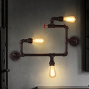 Industrial Wall Sconce in Water Pipe Style, Rust, 3 Lights