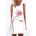 Chic Floral Printed Round Neck Sleeveless Casual Mini Swing Tank Dress