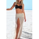 New Fashion Plain Elastic Waist Split Front Maxi Beach Skirt