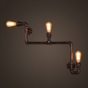 Industrial Vintage Wall Sconce with Bare Edison Bulb in Black Finish, 3 Lights