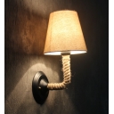 Vintage Rope Armed Industry Fabric Shaded LED Wall Lamp
