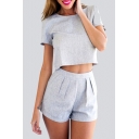 Hot Fashion Casual Leisure Plain Round Neck Short Sleeve Top with Loose Shorts