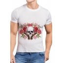 Hot Fashion Stylish Skull Floral Printed Short Sleeve Round Neck T-Shirt