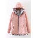 New Fashion Long Sleeve Hooded Warm Printed Leisure Reversible Zip Up Coat