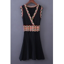 New Arrival Plunge Neck Sleeveless Color Block Mini Knitted Wrap Dress