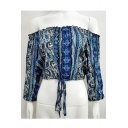 Summer's Boho Style Printed Off The Shoulder 3/4 Sleeve Cropped Blouse