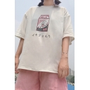 Summer's Lovely Cartoon Printed Round Neck Half Sleeve Loose Pullover T-Shirt
