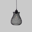 Industrial Pendant Light with Vase Shade Mesh Cage in Black