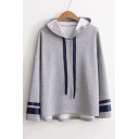 Loose Casual Oversize Long Sleeve Striped Cuff Dipped Hem Hoodie