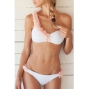 New Trendy One Shoulder Floral Embellished Trim Sexy Bikini Swimwear