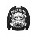 3D Skull Letter Printed Long Sleeve Round Neck Casual Pullover Sweatshirt