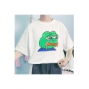 Cartoon Crying Frog Pattern Leisure Round Neck Short Sleeve Pullover T-Shirt