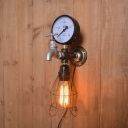 Industrial Loft Wall Sconce with Pressure Gauge and Tap Accent in Antique Bronze Finish