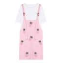 Summer's Basic Simple Round Neck Short Sleeve T-Shirt with Pineapple Print Overall Dress