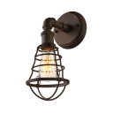 Vintage Loft Industrial Wall Sconce with Metal Cage Frame in Rust Finish