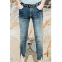 New Stylish Cutout Cuffs Mid Waist Plain Basic Skinny Jeans