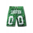 New Stylish Leaves Letter Printed Drawstring Waist Casual Loose Sports Shorts