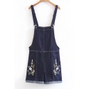 Chic Floral Embroidered Casual Leisure Denim Overalls Rompers