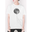 New Stylish Moon Printed Short Sleeve Round Neck Unisex Cotton T-Shirt
