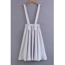 Summer's Simple Plain Elastic Waist Straps Midi A-Line Overall Skirt