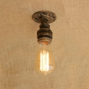 Industrial Semi Flush Mount Ceiling in Rust Finish wth Bare Edison Bulb