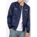 New Fashion Stand-Up Collar Long Sleeve Letter Printed Zip Up Bomber Jacket