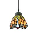 Vintage Tiffany Style Mini Pendant Light Highlights Vivid Dragonfly