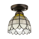 Frosted Glass Tiffany Flush Mount Light Fixture with Down Light Shade