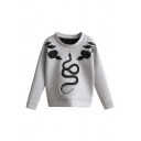 Black Snake Floral Embroidered Round Neck Long Sleeve Pullover Sweatshirt