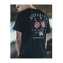 Street Style Dark Rose Printed Loose Leisure Round Neck Short Sleeve T-Shirt