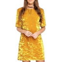 Summer Hot Fashion Round Neck T-shirt Mini Velvet Dress