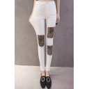 New Fashion Sheer Mesh Floral Embroidered High Waist Skinny Jeans