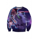 Hot Fashion Digital Galaxy Cat Printed Round Neck Long Sleeve Leisure Sweatshirt