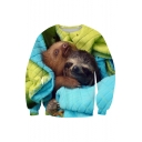 3D Little Koala Sloth Pattern Round Neck Long Sleeve Casual Pullover Sweatshirt