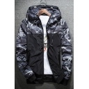 New Fashion Color Block Camouflage Printed Long Sleeve Hooded Zip Up Coat