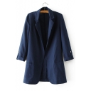 Casual Leisure Notched Lapel Collar Long Sleeve Plain Linen Blazer Coat